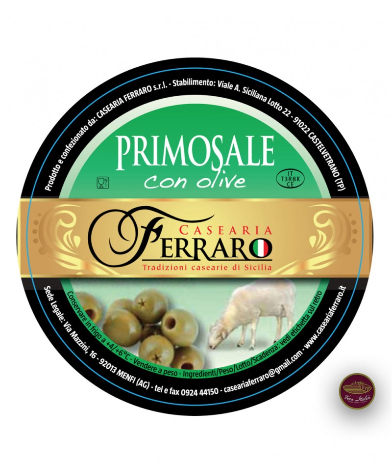 Прясно Сицилианско Пекорино (Овчи Кашкавал) с Маслини Primo Sale 100 g - Casearia Ferraro
